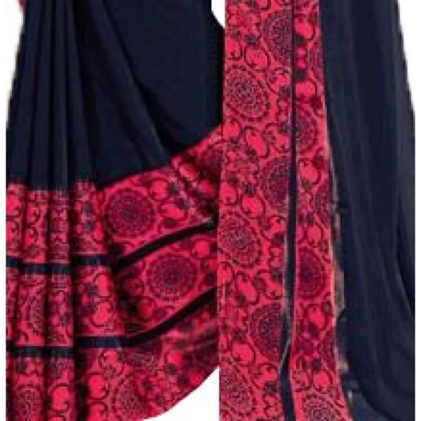 Generic Womens Georgette Digital Printed Saree (Navy Blue, 6.25 Mtr) - Image 3