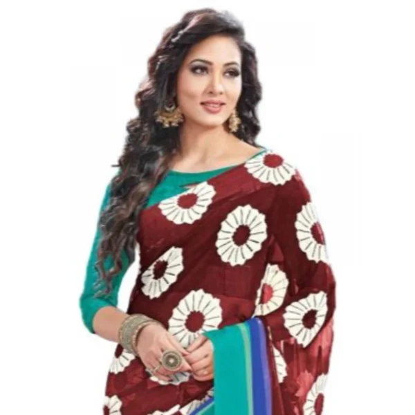 Generic Womens Geogrette Saree with Blouse Digital Printed Saree (Brown, 6.25 Mtr) - Image 2
