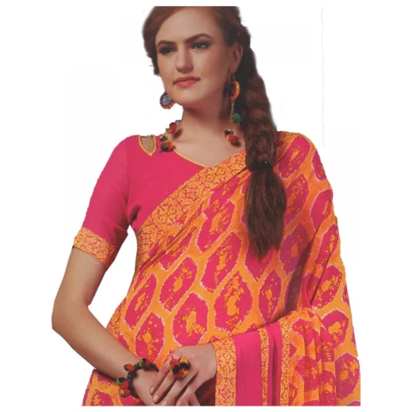 Generic Womens Georgette Digital Printed Saree (Dark Pink, Orange, 6.25 Mtr) - Image 2