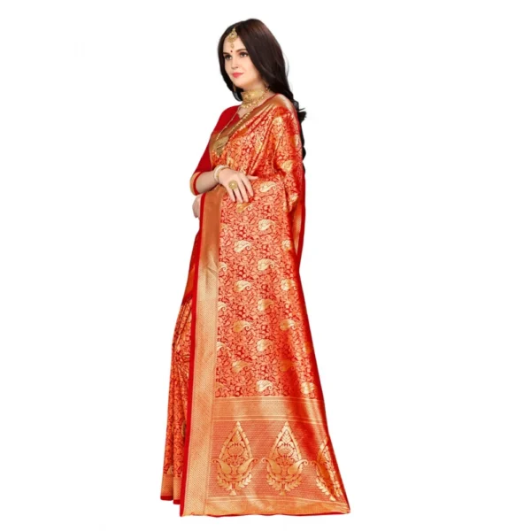 Banarasi silk Saree with Blouse (Red, 5-6mtr) - Image 3