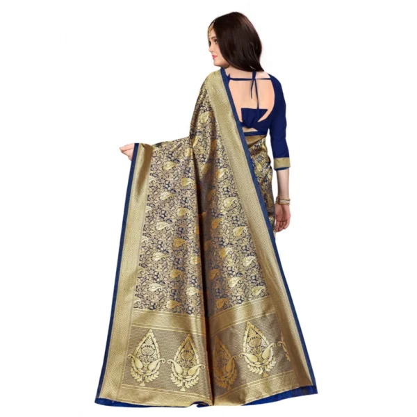 Banarasi silk Saree with Blouse (Navy blue, 5-6mtr) - Image 2