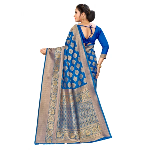 Banarasi silk Saree with Blouse (Blue, 5-6mtr) - Image 2