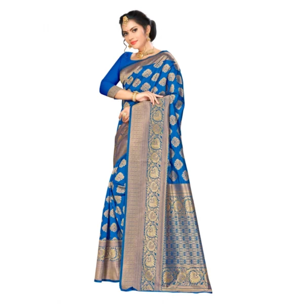 Banarasi silk Saree with Blouse (Blue, 5-6mtr) - Image 3