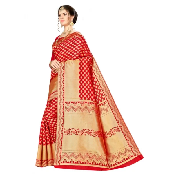 Banarasi silk Saree with Blouse (Red, 5-6mtr) - Image 3