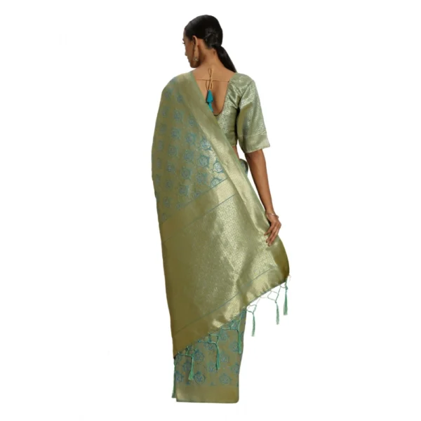 Banarasi silk Saree with Blouse (Sky blue, 5-6mtr) - Image 2