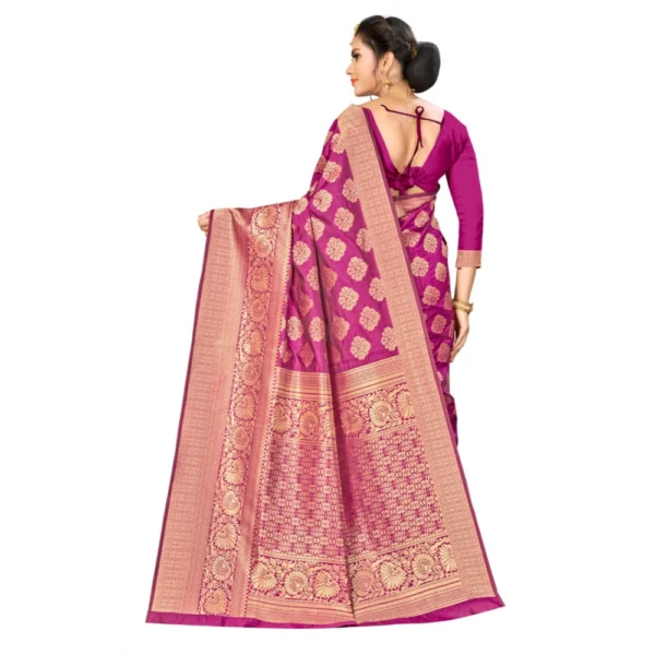 Banarasi silk Saree with Blouse (Wine, 5-6mtr) - Image 2