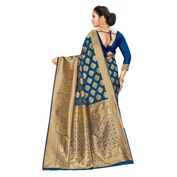 Banarasi silk Saree with Blouse (Navy blue, 5-6mtr) - Image 2