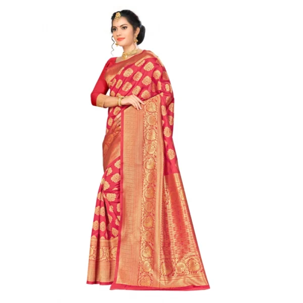 Banarasi silk Saree with Blouse (Red, 5-6mtr) - Image 3