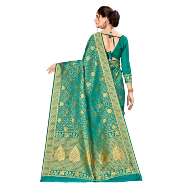 Banarasi silk Saree with Blouse (Green, 5-6mtr) - Image 2