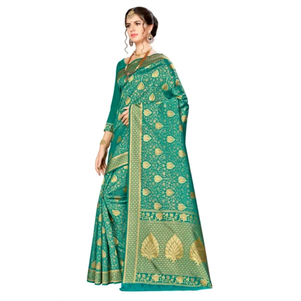 Banarasi silk Saree with Blouse (Green, 5-6mtr) - Image 3