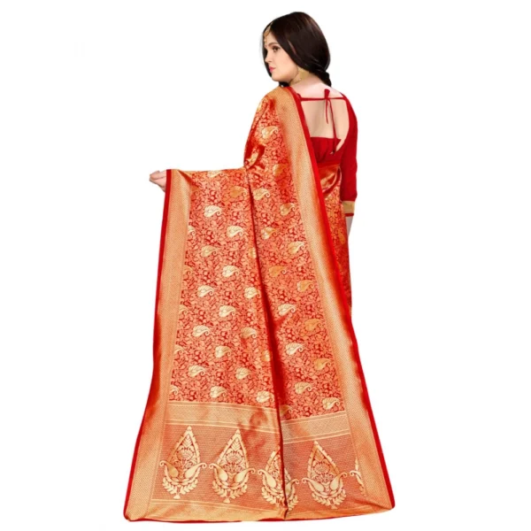 Banarasi silk Saree with Blouse (Red, 5-6mtr) - Image 2