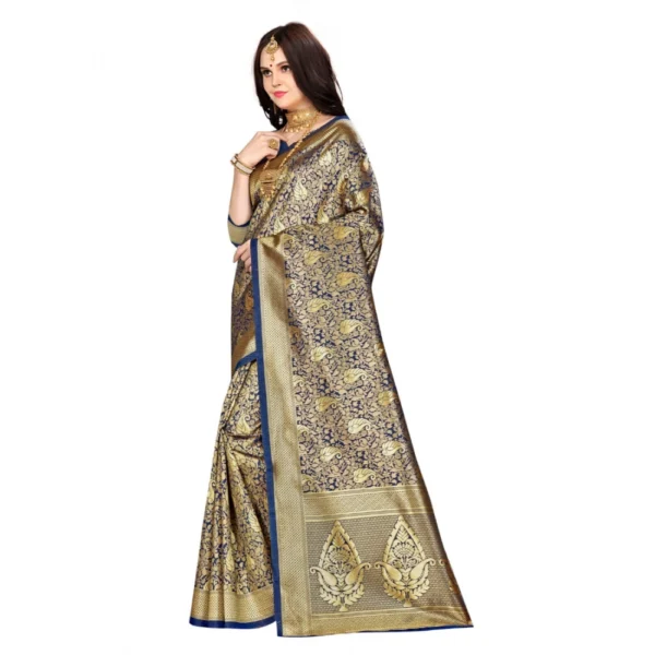 Banarasi silk Saree with Blouse (Navy blue, 5-6mtr) - Image 3