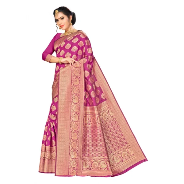 Banarasi silk Saree with Blouse (Wine, 5-6mtr) - Image 3