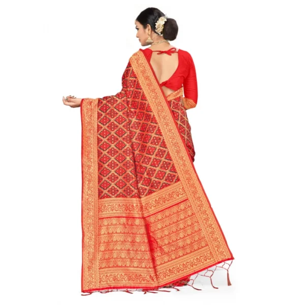 Banarasi silk Saree with Blouse (Red,black, 5-6mtr) - Image 2