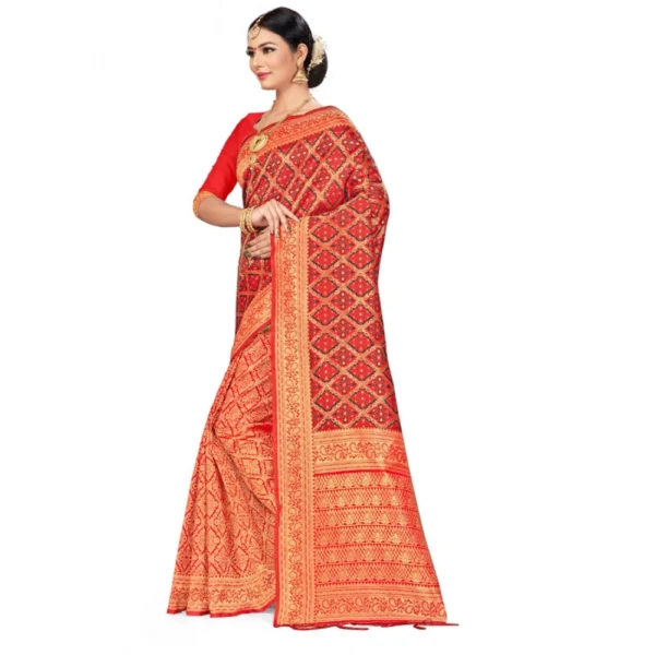 Banarasi silk Saree with Blouse (Red,black, 5-6mtr) - Image 3