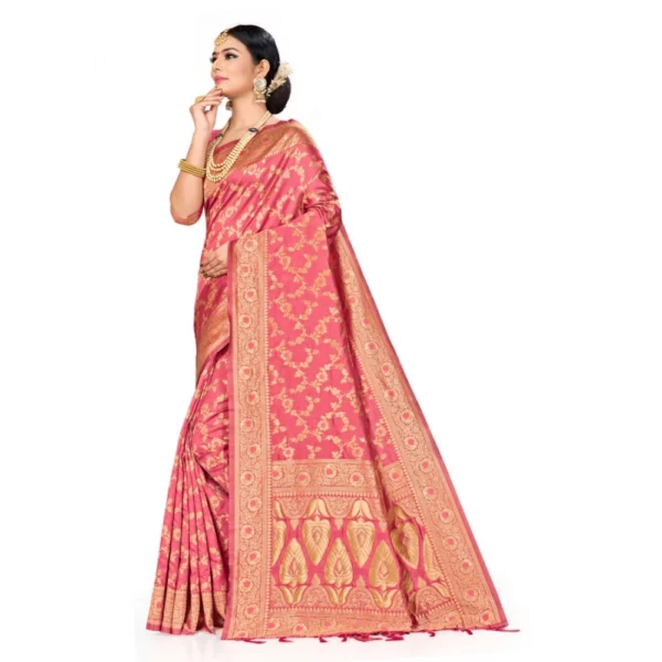 Banarasi Silk Saree (Peach, 5-6mtrs) - Image 3