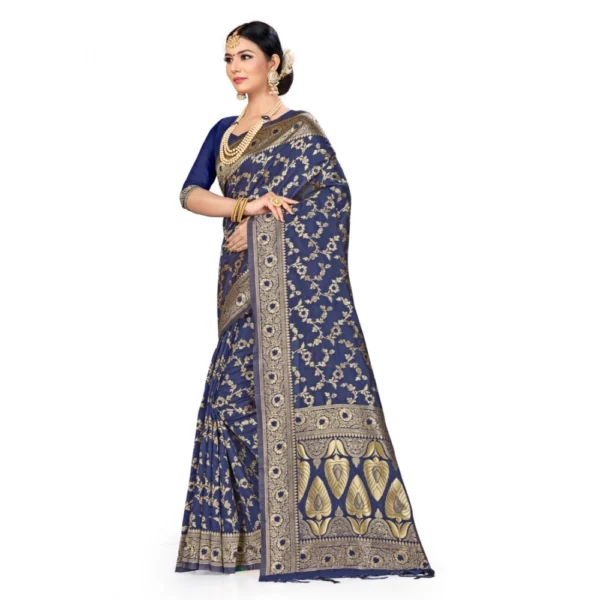 Banarasi Silk Saree (Neavy blue, 5-6mtrs) - Image 3