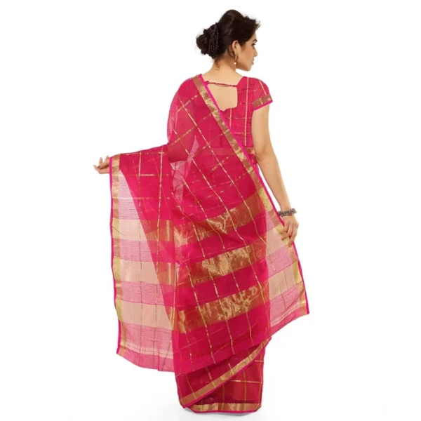 Kota Doria Cotton Saree With Blouse (Rani,6-3 Mtrs) - Image 3