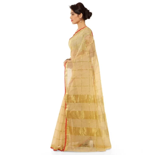 Kota Doria Cotton Saree With Blouse (Chikoo,6-3 Mtrs) - Image 2