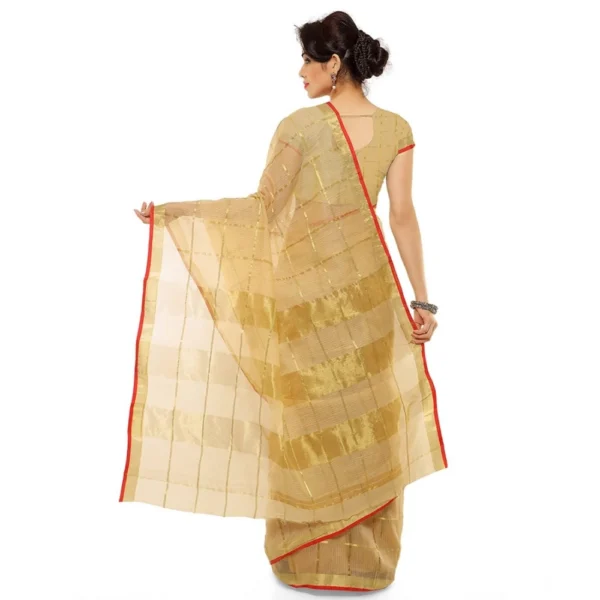 Kota Doria Cotton Saree With Blouse (Chikoo,6-3 Mtrs) - Image 3