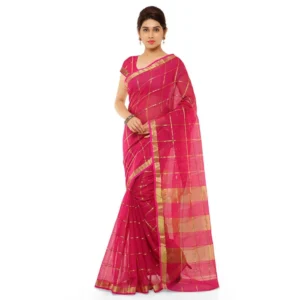 Kota Doria Cotton Saree With Blouse (Rani,6-3 Mtrs)