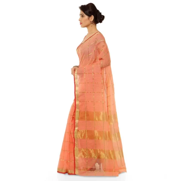 Kota Doria Cotton Saree With Blouse (Peach,6-3 Mtrs) - Image 2