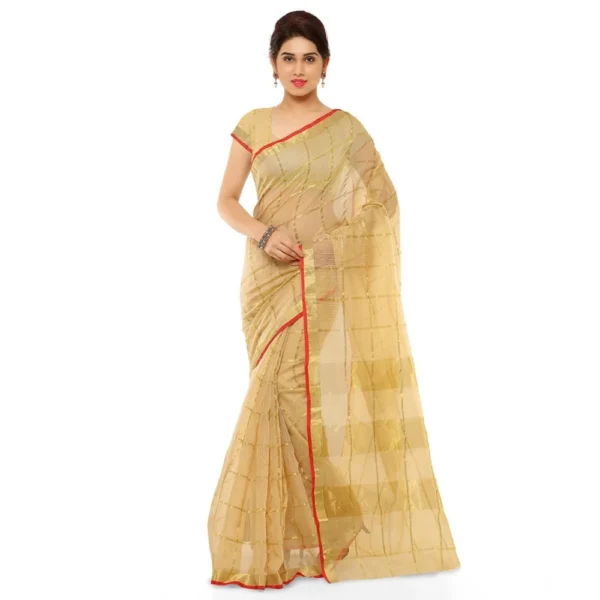 Kota Doria Cotton Saree With Blouse (Chikoo,6-3 Mtrs)