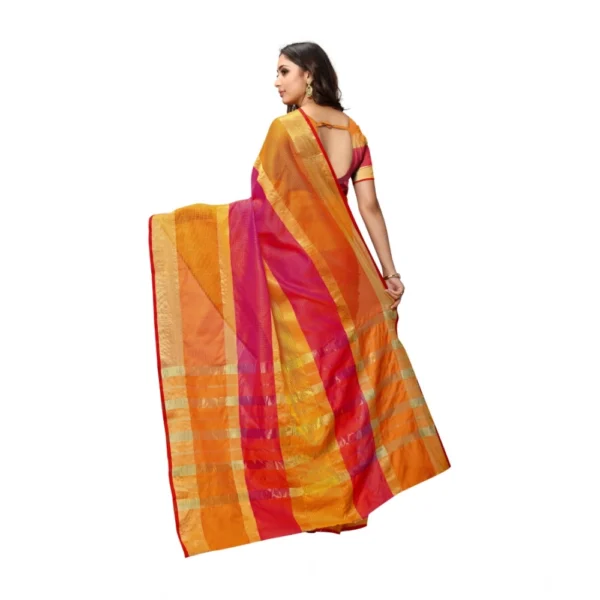 Kota Doria Cotton Saree With Blouse (Orange,6-3 Mtrs) - Image 2