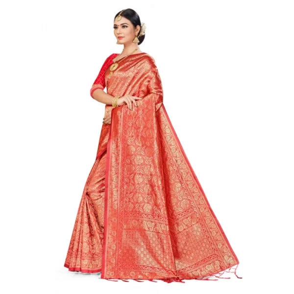 Banarasi Silk Saree (Peach,5-6 Mtrs) - Image 3
