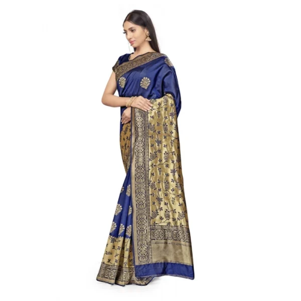 Banarasi Silk Saree (Navy Blue,5-6 Mtrs) - Image 4