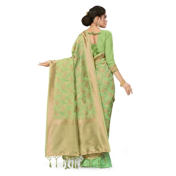Banarasi (Spun Cotton) Saree (Pista Green,5-6 Mtrs) - Image 2