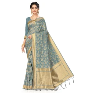 Banarasi (Spun Cotton) Saree (Grey,5-6 Mtrs)
