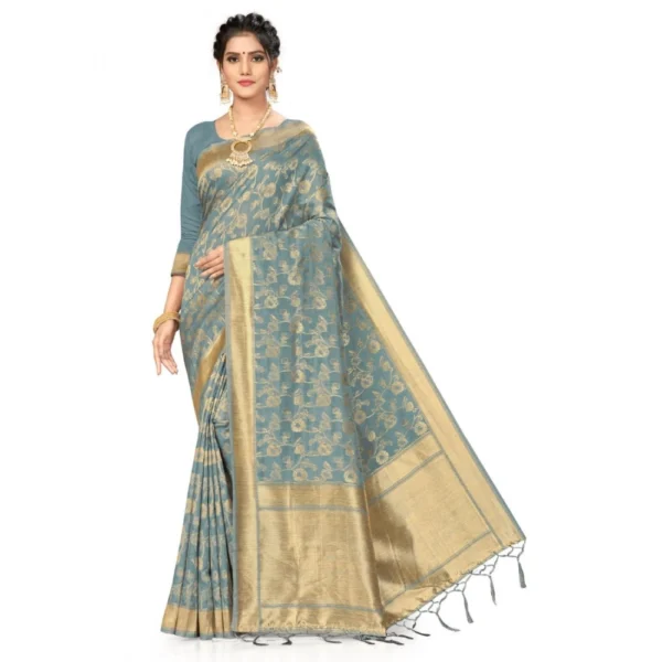 Banarasi (Spun Cotton) Saree (Grey,5-6 Mtrs)