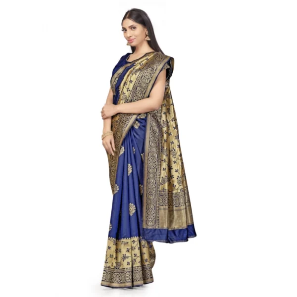 Banarasi Silk Saree (Navy Blue,5-6 Mtrs) - Image 2