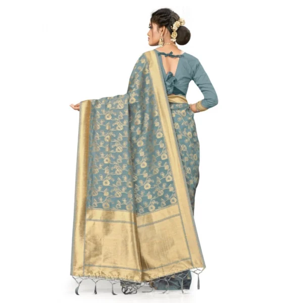 Banarasi (Spun Cotton) Saree (Grey,5-6 Mtrs) - Image 2
