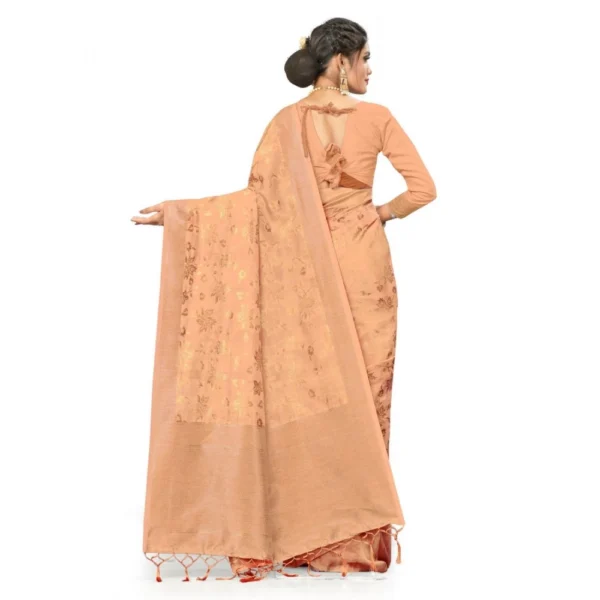 Banarasi (Spun Cotton) Saree (Beige,5-6 Mtrs) - Image 2