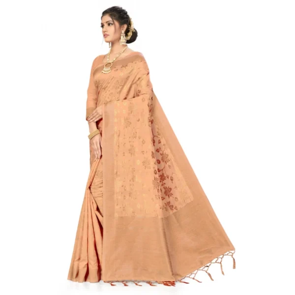 Banarasi (Spun Cotton) Saree (Beige,5-6 Mtrs) - Image 3