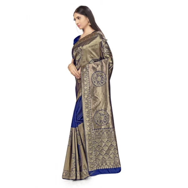 Banarasi Silk Saree (Navy Blue,5-6 Mtrs) - Image 4