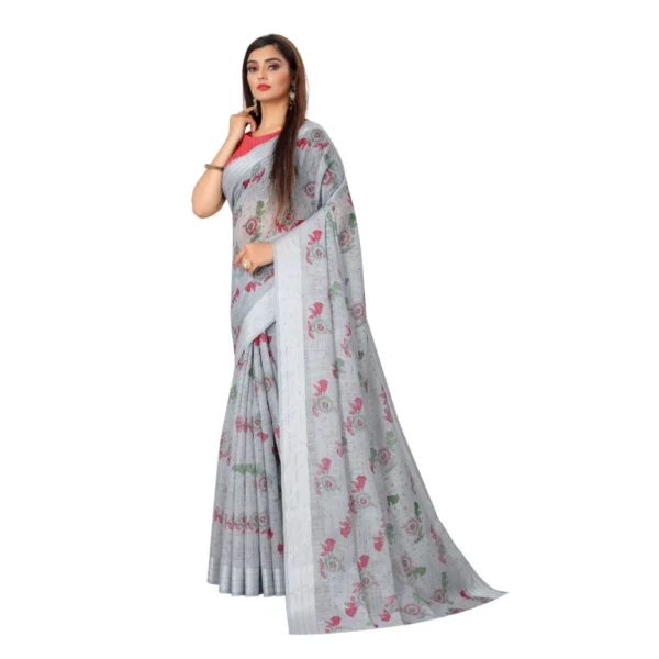 Cotton Saree (Grey,5-6Mtrs) - Image 3