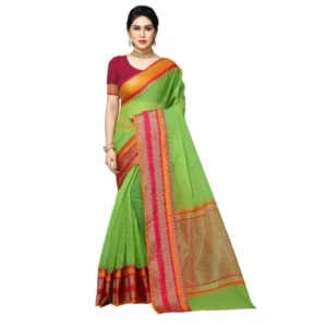 Kota Doria Cotton Border Saree With Blouse (Light Green, 5-6 Mtrs)