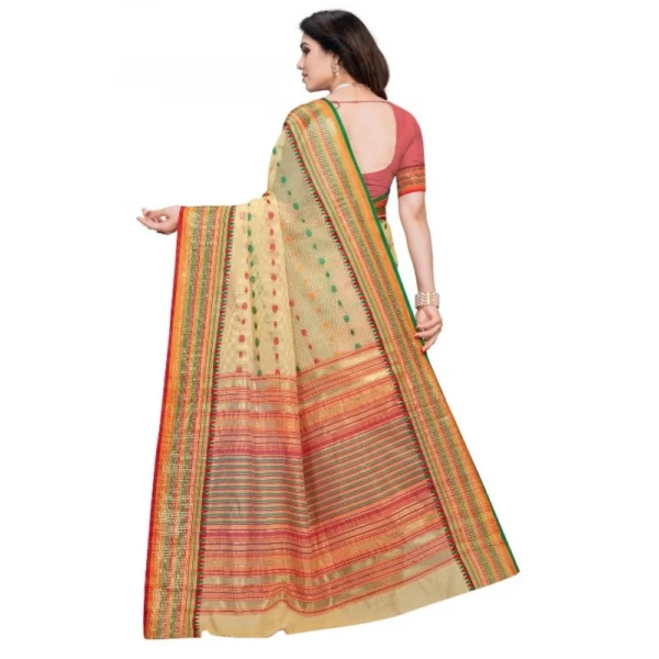 Kota Doria Cotton Woven Butta Saree With Blouse (Beige, 5-6 Mtrs) - Image 3