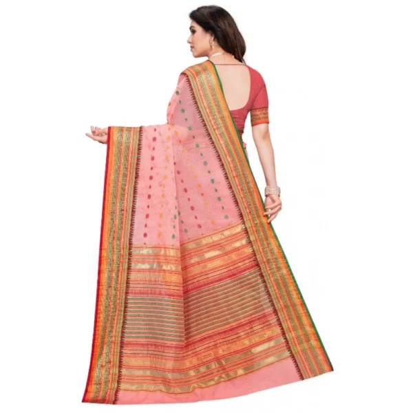 Kota Doria Cotton Woven Butta Saree With Blouse (Pink, 5-6 Mtrs) - Image 3