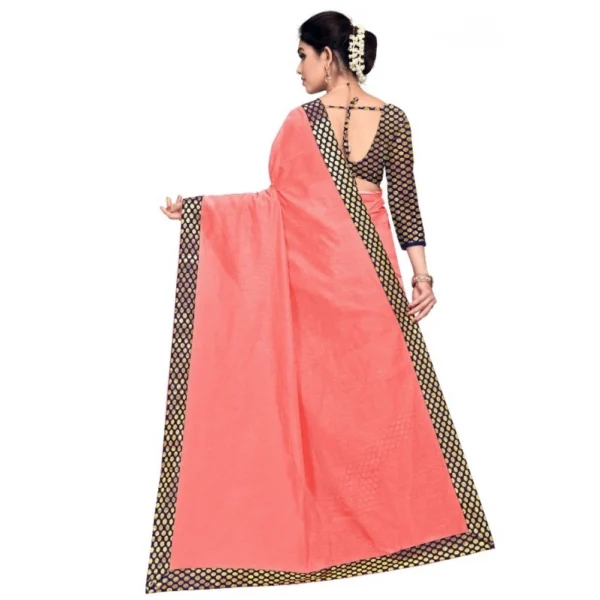 Chanderi Cotton Lace Border Saree With Blouse (Peach, 5-6 Mtrs) - Image 3