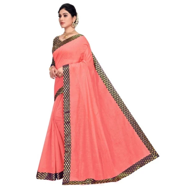 Chanderi Cotton Lace Border Saree With Blouse (Peach, 5-6 Mtrs) - Image 4