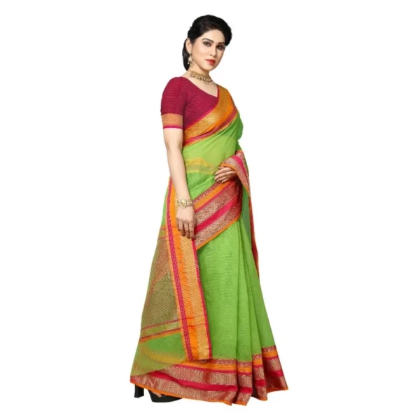 Kota Doria Cotton Border Saree With Blouse (Light Green, 5-6 Mtrs) - Image 3