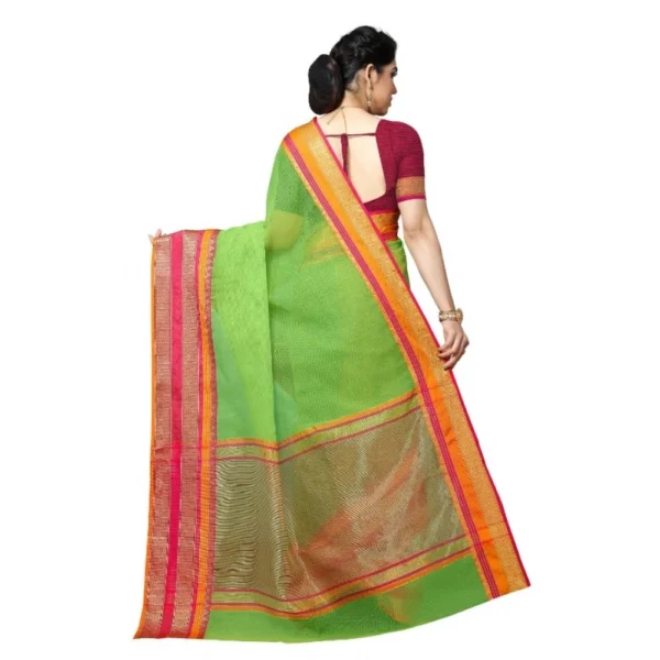 Kota Doria Cotton Border Saree With Blouse (Light Green, 5-6 Mtrs) - Image 4