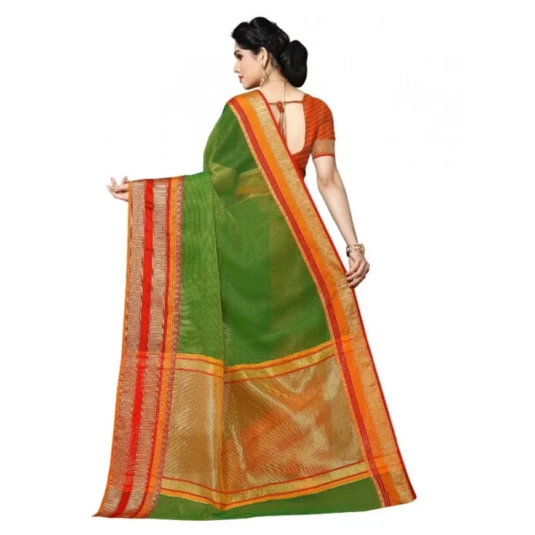 Kota Doria Cotton Border Saree With Blouse (Green, 5-6 Mtrs) - Image 4
