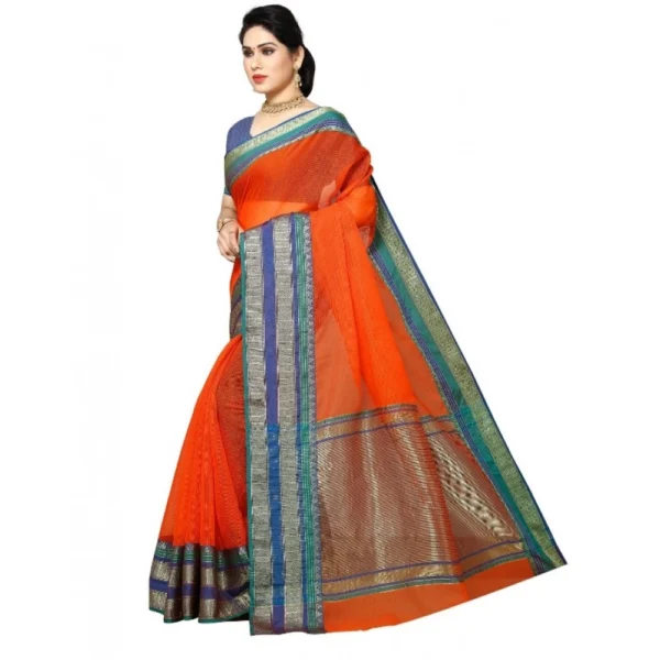 Kota Doria Cotton Border Saree With Blouse (Fanta, 5-6 Mtrs) - Image 3