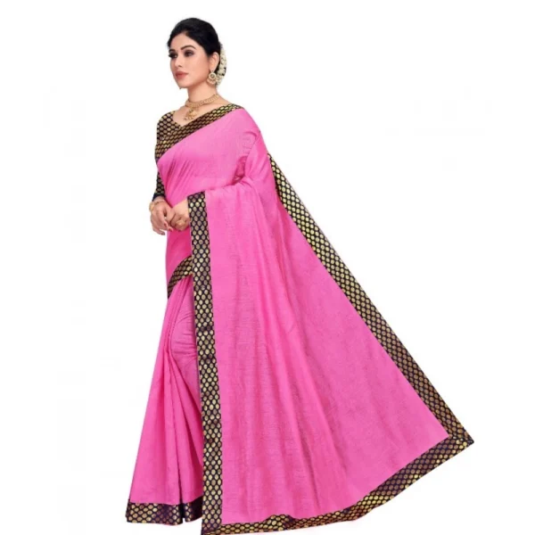 Chanderi Cotton Lace Border Saree With Blouse (Pink, 5-6 Mtrs) - Image 2