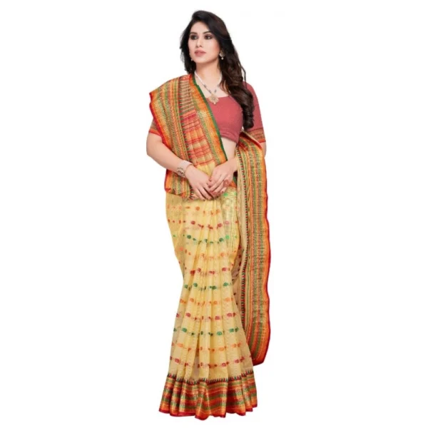 Kota Doria Cotton Woven Butta Saree With Blouse (Beige, 5-6 Mtrs) - Image 4